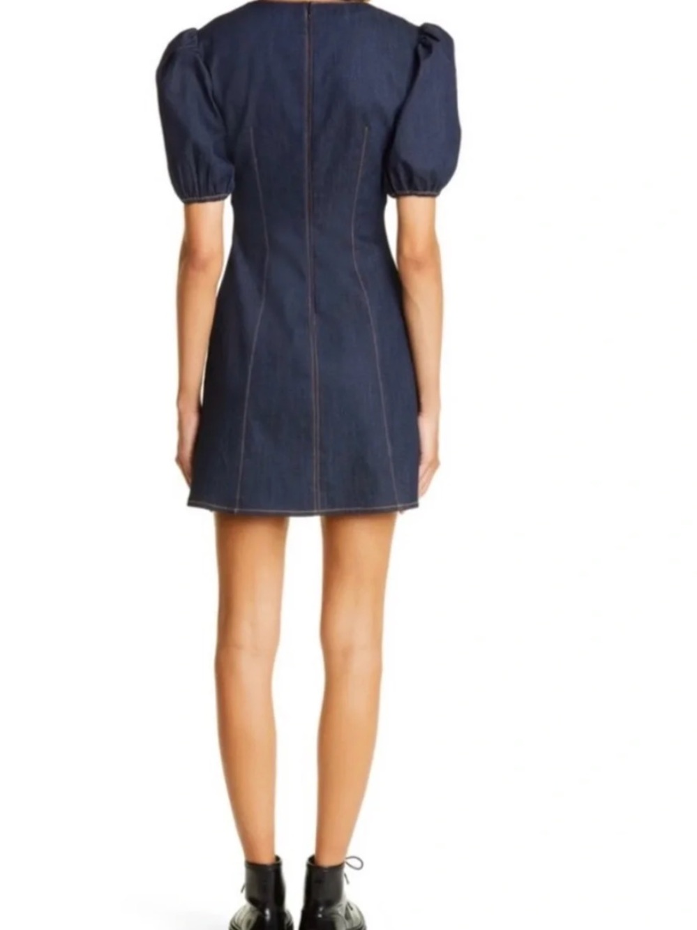 Cinq à Sept Vaughn Square Neck Puff Sleeve Mini Denim Dress Size 4 - Picture 7 of 8